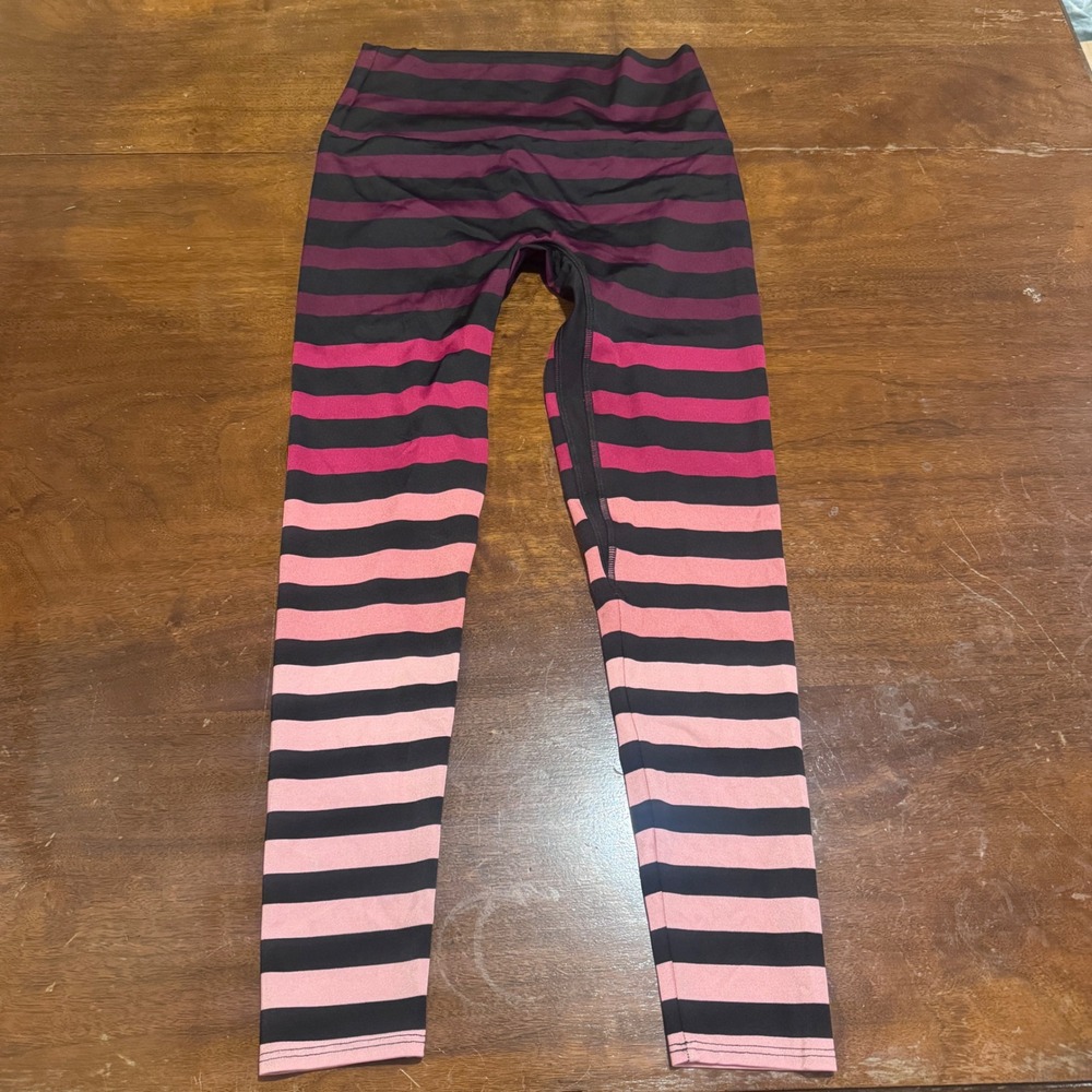 K-Deer Stripe Leggings Wmns Sneaker Length Sunset Ombre Pink Plum Purple‎ Yoga L - Picture 2 of 7